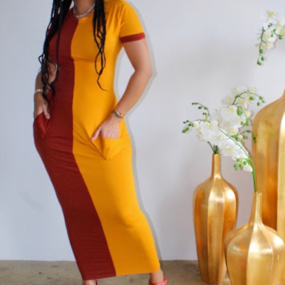 TWO TONE MAXI DRESS W/ POCKETS